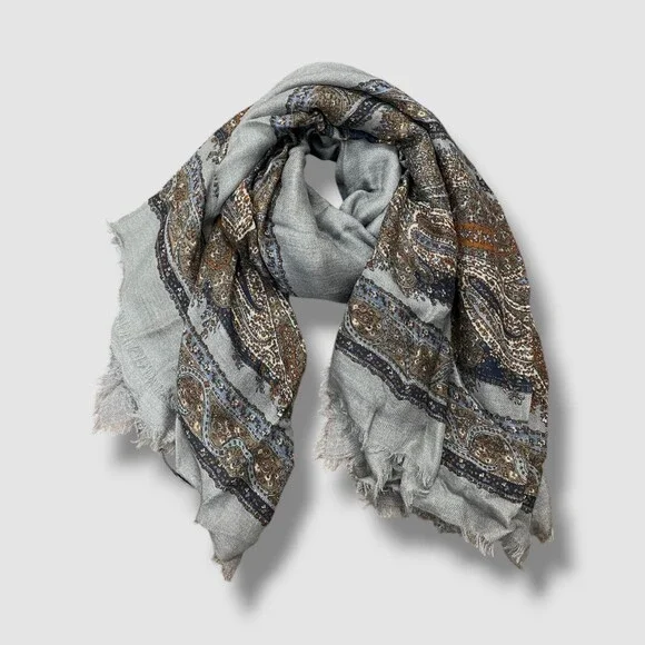 Saint Laurent Women's Gray Geometric Paisley Cashmere Scarf One Size - Picture 1 of 3